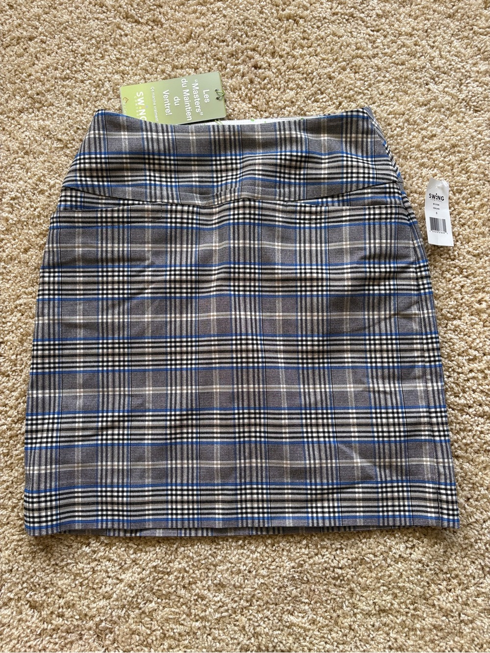 NWT Swing Control Golf Skort Highland Plaid Blue Grey Black Tummy Control 0 M113
